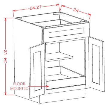 Double Door Single Drawer One Rollout Shelf Base Kit