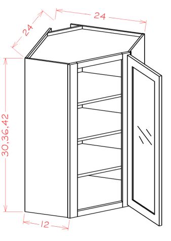 Single Glass Door And Three Shelf Diagonal Wall Cabinet