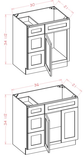 Vanity Combo Bases-Drawers Left