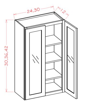 Double Glass Door And Three Shelf Wall Cabinets - Routed for Glass